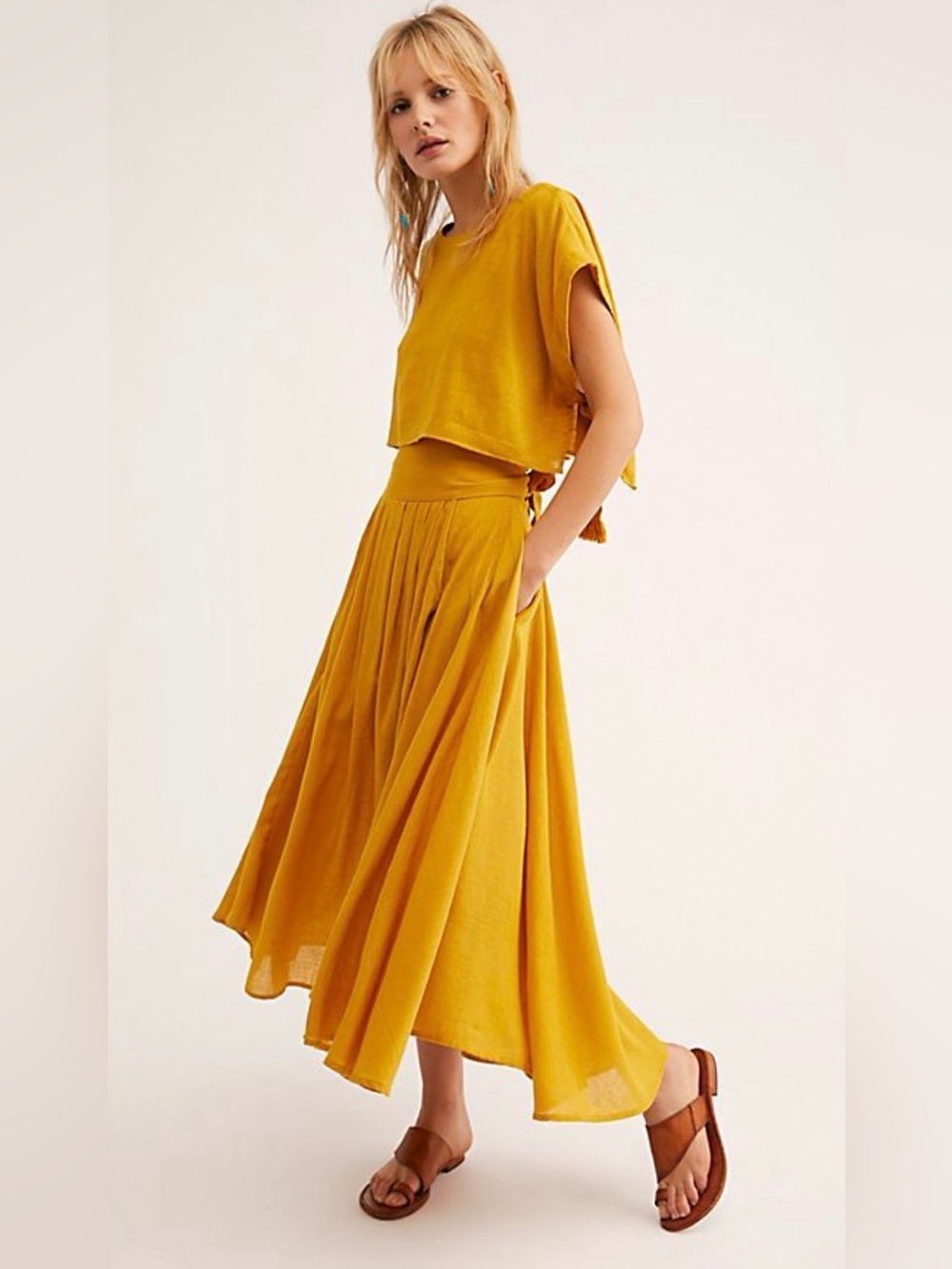 Free People Beach Riot Sundown Skirt Set in a mustard yellow Sz Small